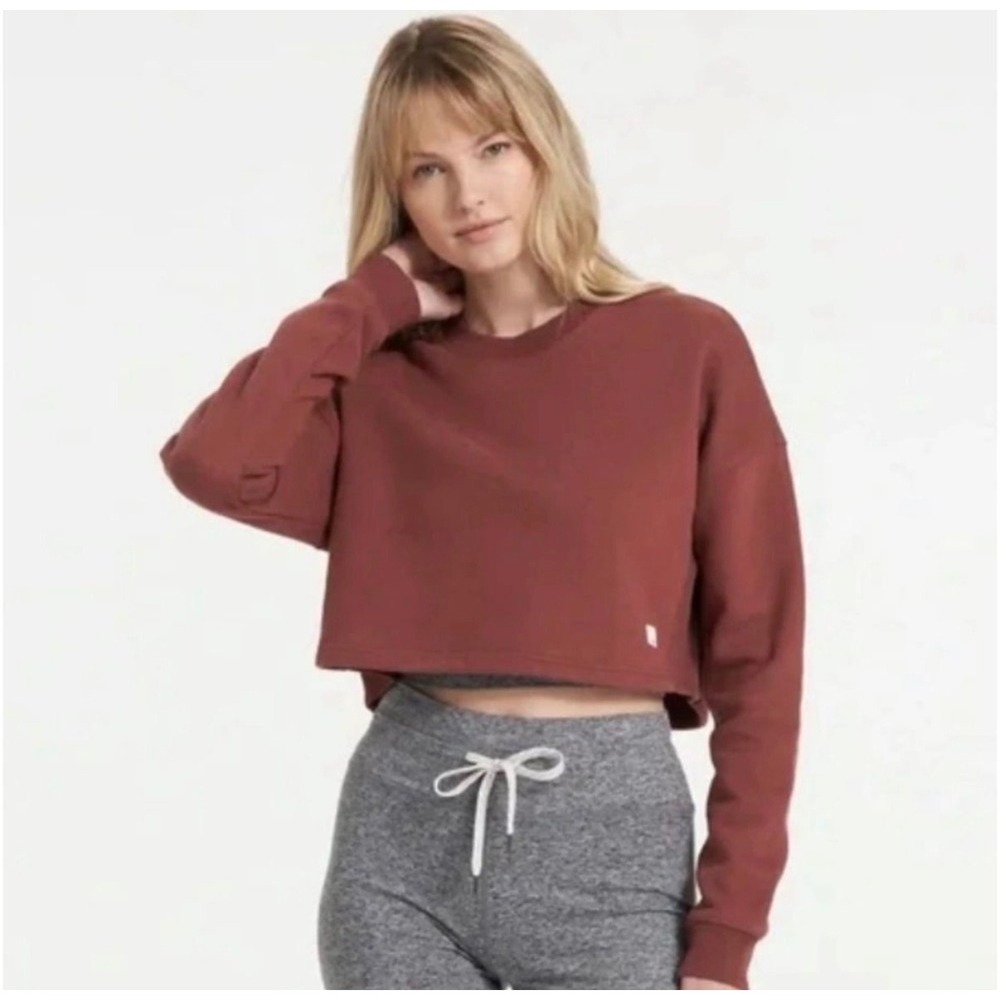 M9 Vuori Restore‎ Crew Sweatshirt Mahogany Red Brown Cropped Fleece VW259 XS